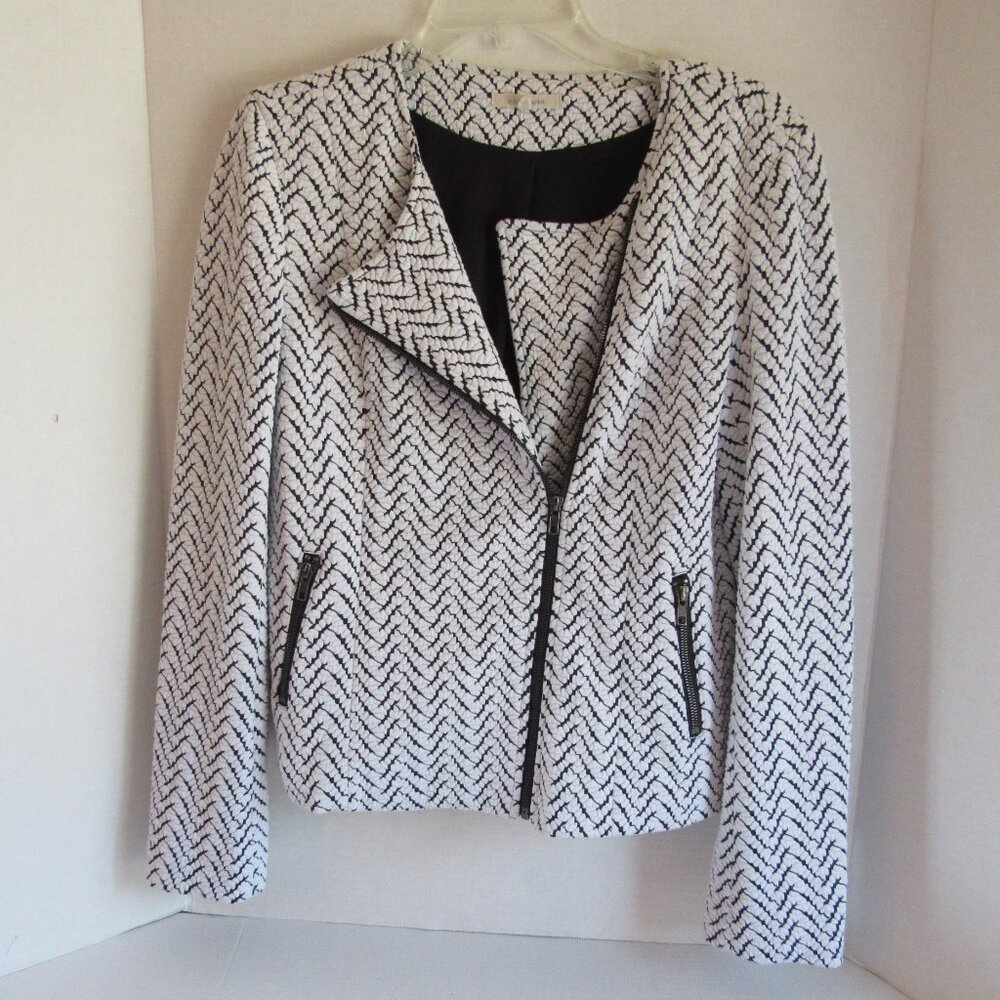 41 Hawthorn White/Black Lined Textured Asymmetrical Zip Moto Jacket Size M - Picture 2 of 4